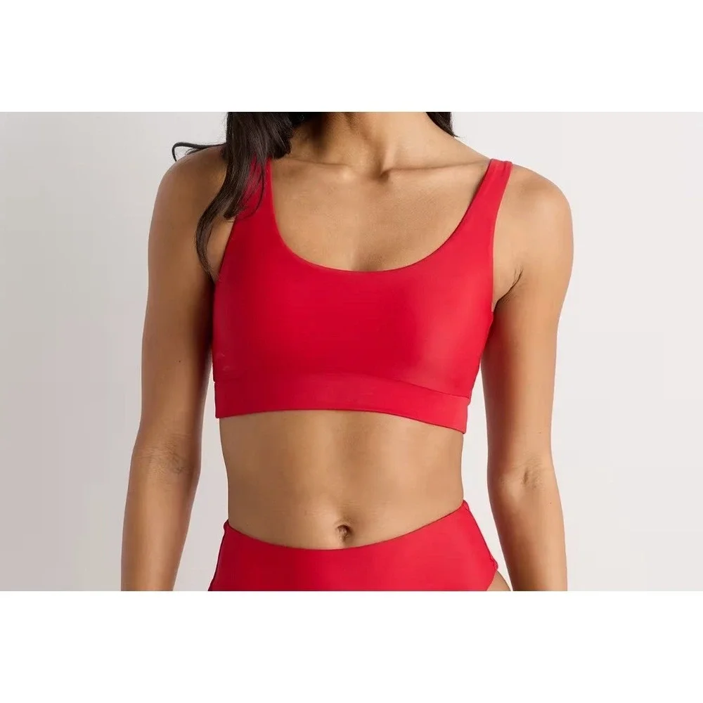 quince italian tank bikini top swimsuit in cherry red, women size x-small